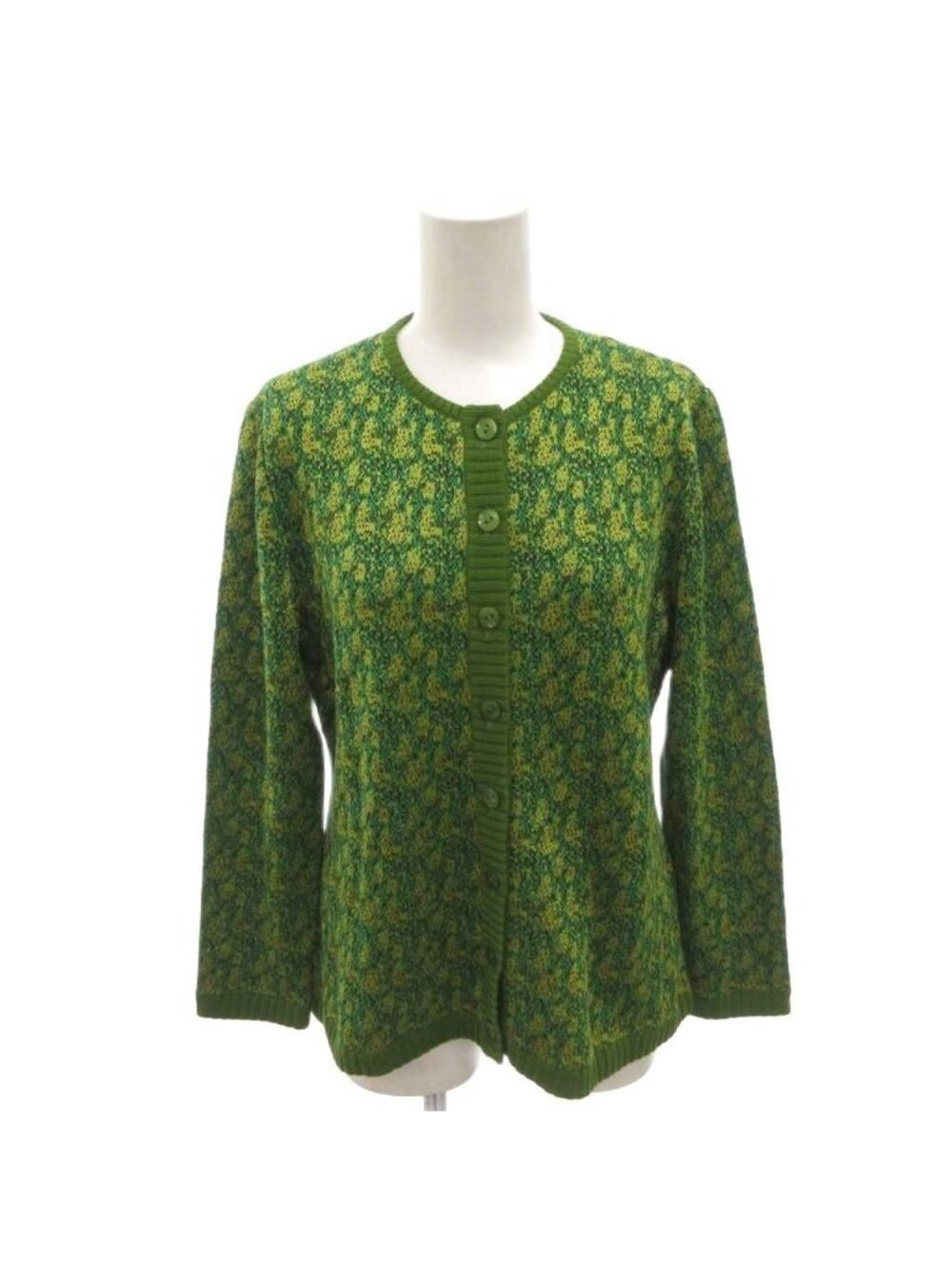 Saint Laurent Knit Cardigan Green All Over Print Round Neck Long Sleeve